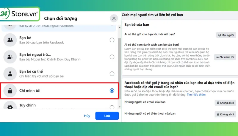 Hoàn tất thiết lập Chỉ mình tôi để thực hiện cách ẩn bạn bè trên facebook bằng máy tính