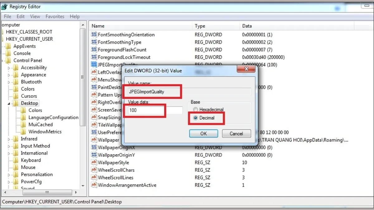 Mở JPEGImportQuality, chọn Decimal, nhập giá trị 100