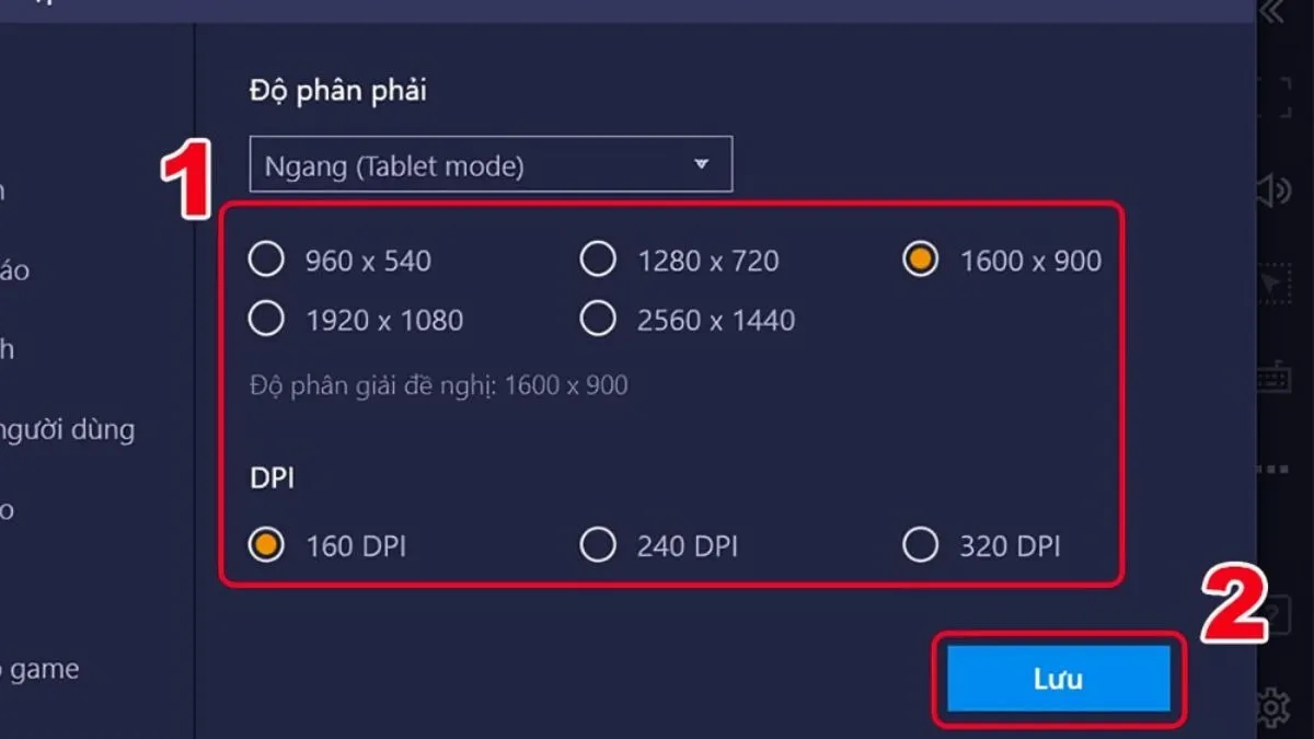 Trong mục hiển thị, bạn chọn độ phân giải phù hợp với màn hình và giảm chỉ số DPI.
