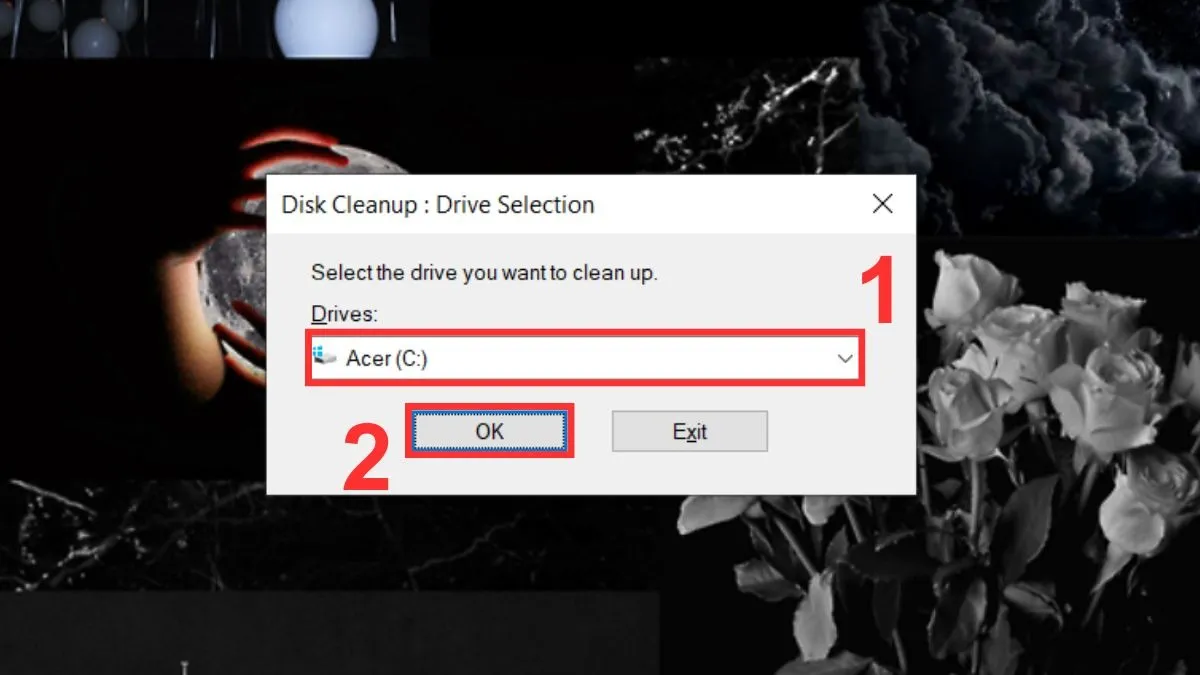 Chọn ổ đĩa cần dọn dẹp và nhấn OK.
