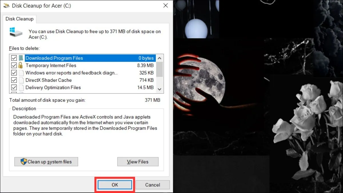 Chọn các loại file cần xóa và nhấn OK.