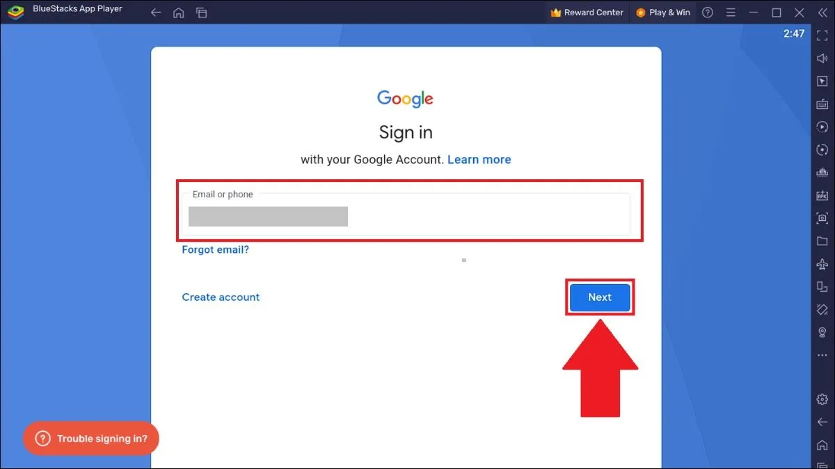 Sau khi cài đặt hoàn tất, bạn khởi động Bluestacks rồi đăng nhập vào tài khoản Google.