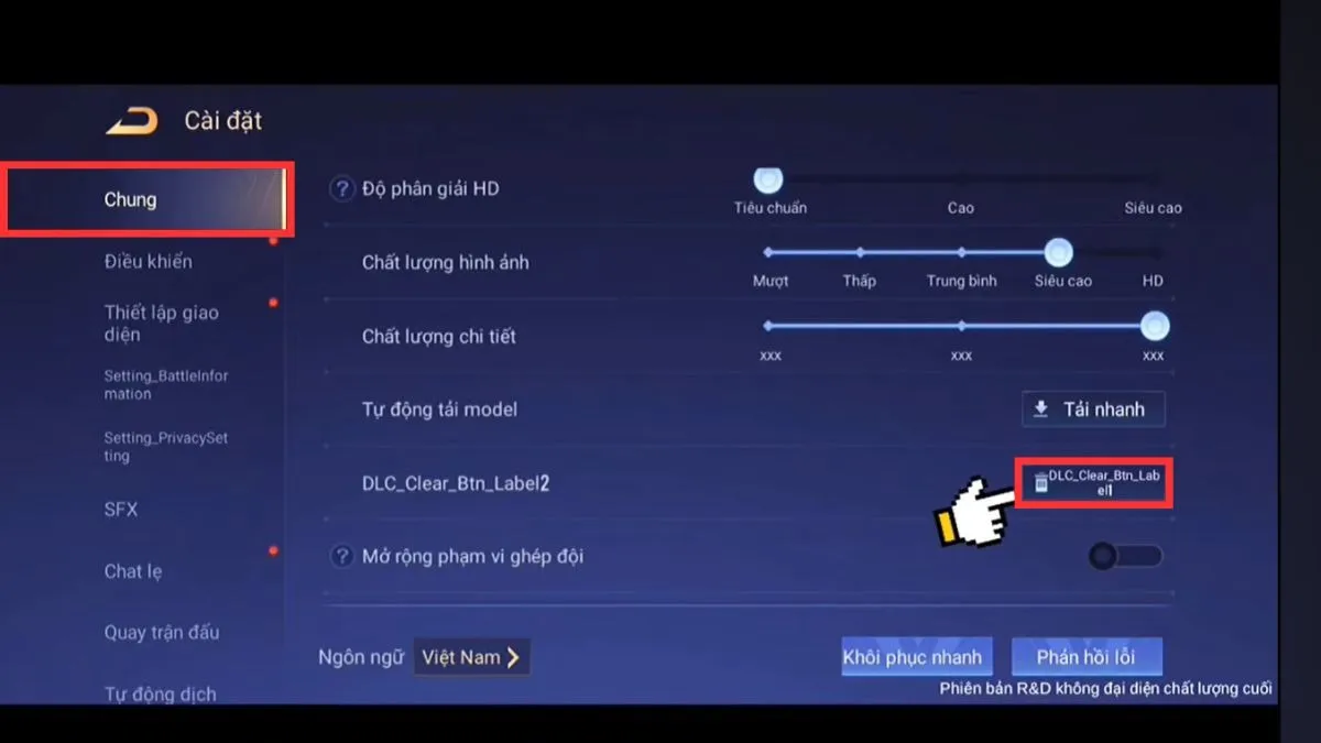 Nhấn vào mục Chung, chọn biểu tượng thùng rác để dọn những dữ liệu không cần thiết.