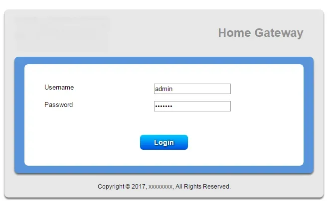 Màn hình đăng nhập vào trang quản trị Gpon home gateway Fpt bằng tài khoản admin