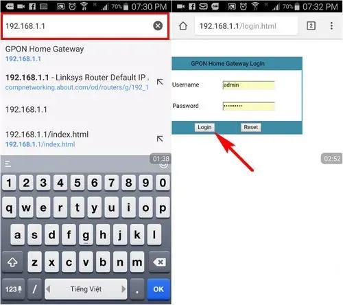 Truy cập địa chỉ IP 192.168.1.1 trên máy tính để bắt đầu quy trình đổi pass wifi