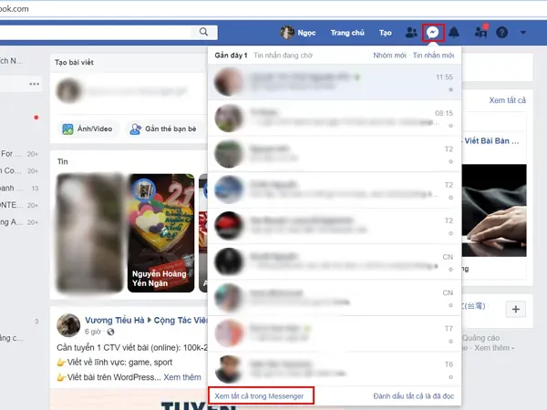 Bước truy cập vào Messenger và chọn Xem tất cả trong Messenger trên máy tính.