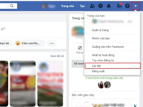 Chọn Cài đặt tài khoản Facebook để bắt đầu quy trình tải dữ liệu trên máy tính.