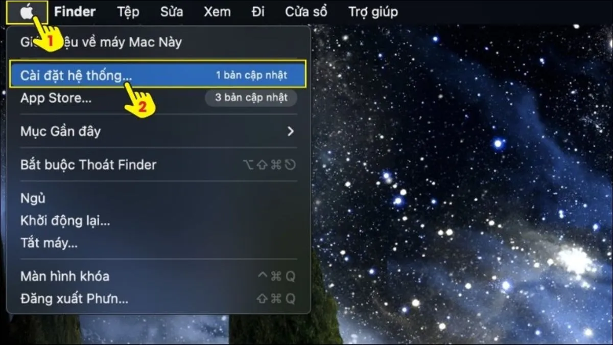 Thao tác chọn Cài đặt Hệ thống từ menu Apple trên macOS