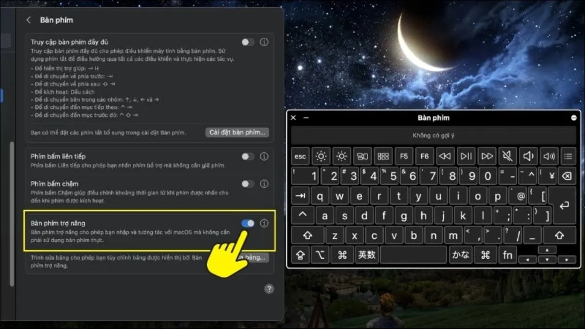 Kích hoạt Bàn phím trợ năng trong phần Bàn phím của Trợ năng macOS