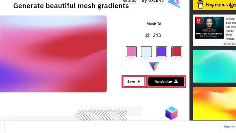 Tùy chọn Randomize để xem các biến thể màu sắc ngẫu nhiên và sử dụng nút Save để lưu hình nền