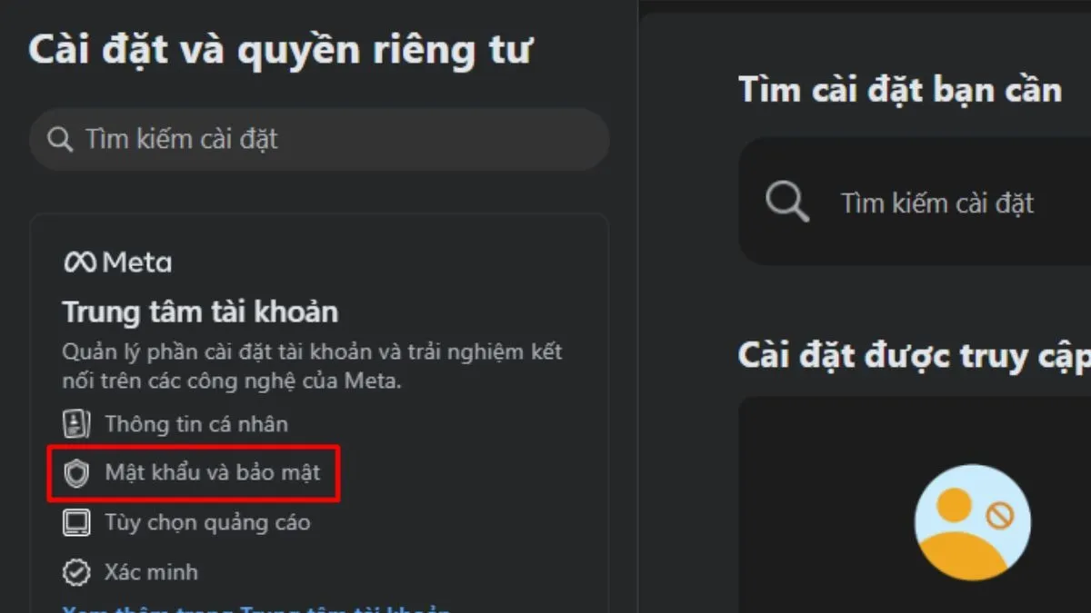 Chọn Mật khẩu và bảo mật ở cột bên trái
