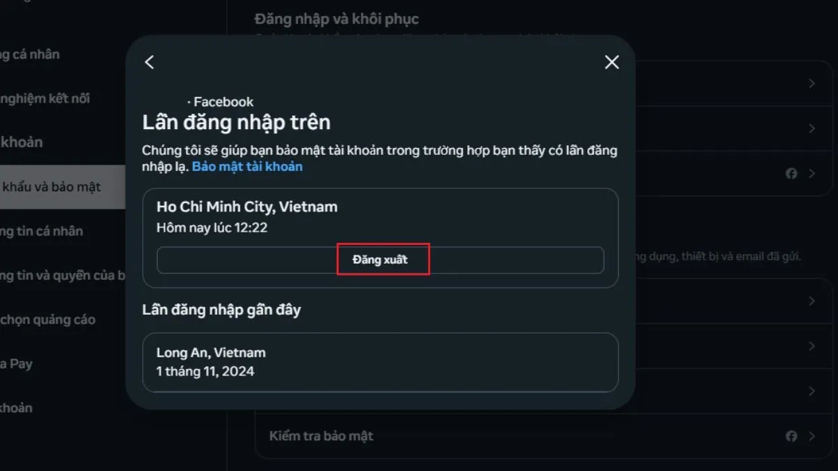 Chọn thiết bị bạn muốn đăng xuất