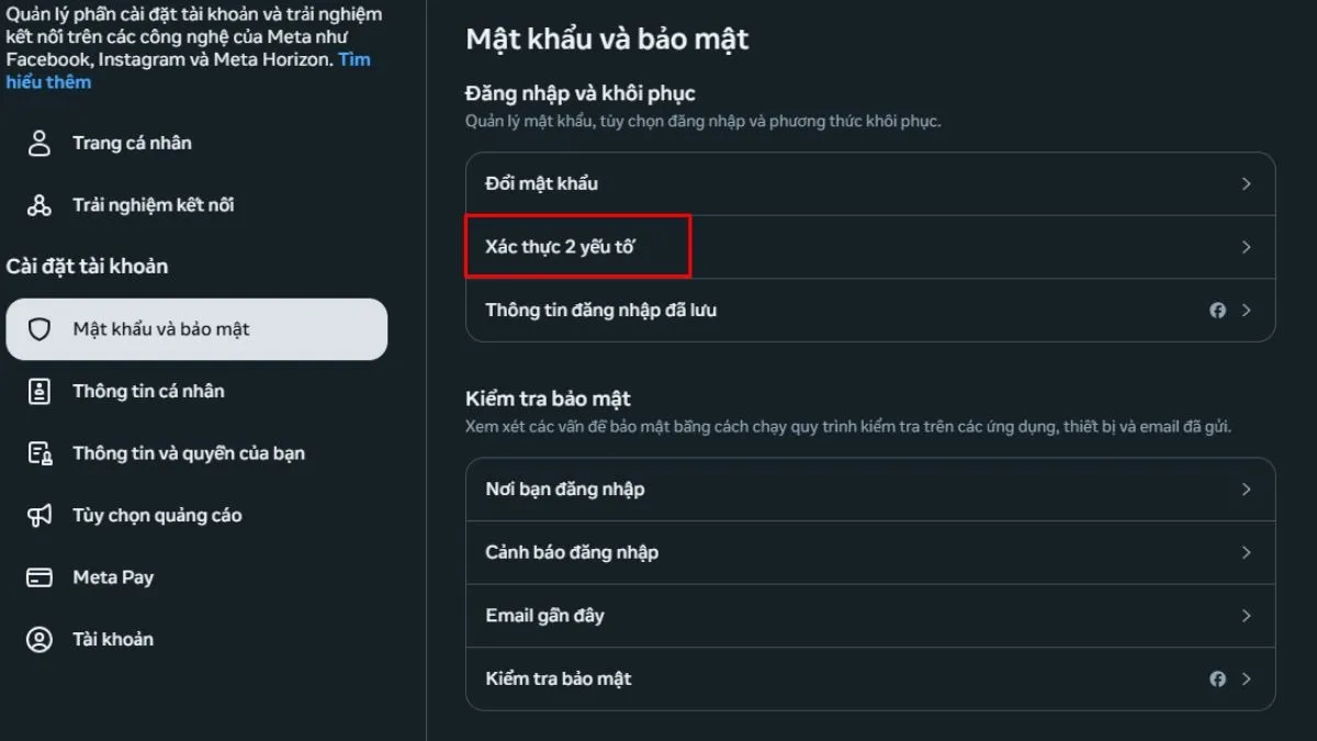 Chọn tiếp Mật khẩu và bảo mật > Xác thực 2 yếu tố