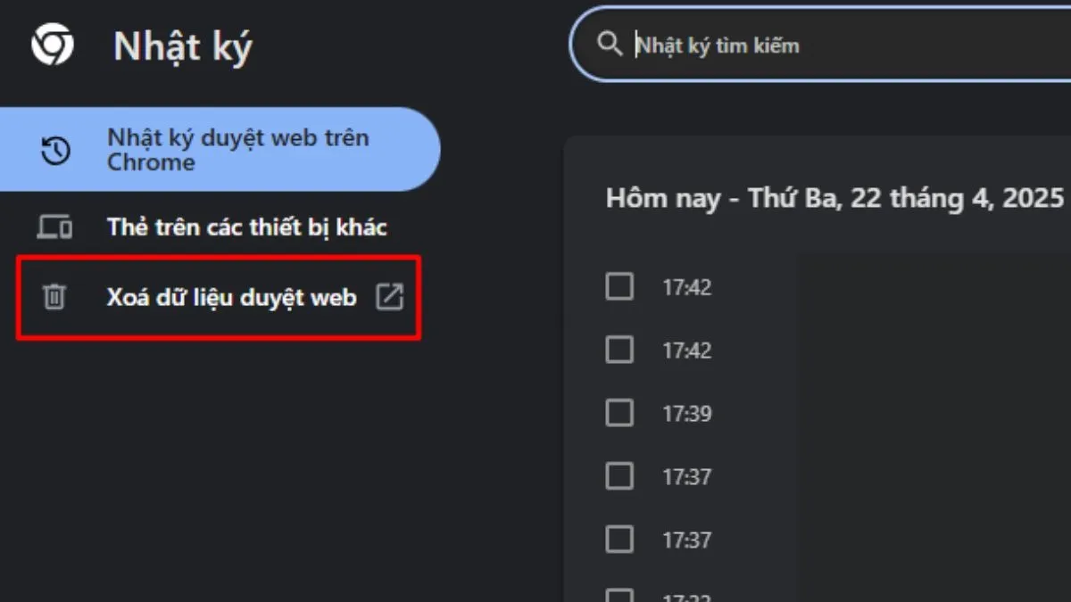 Chọn Xóa dữ liệu duyệt web