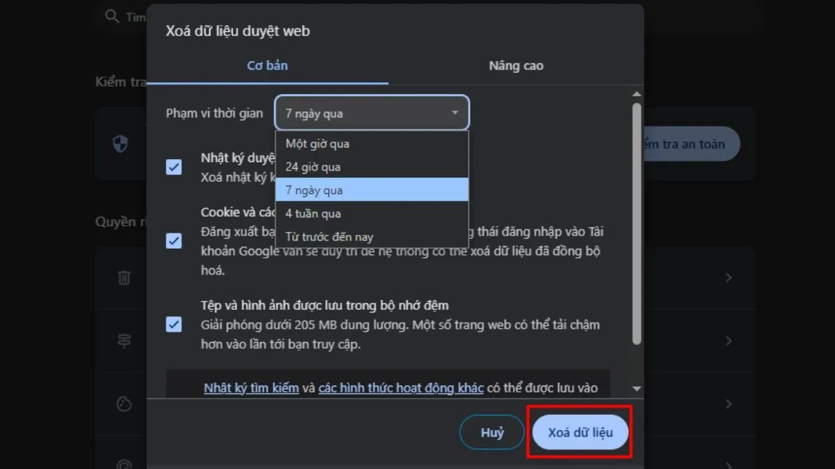 Nhấn Xóa dữ liệu