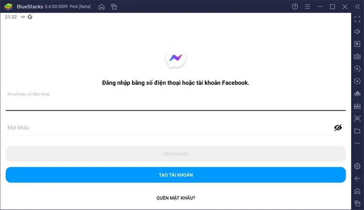Giao diện đăng nhập của Messenger Lite, đảm bảo trải nghiệm nhắn tin đơn giản và hiệu quả.