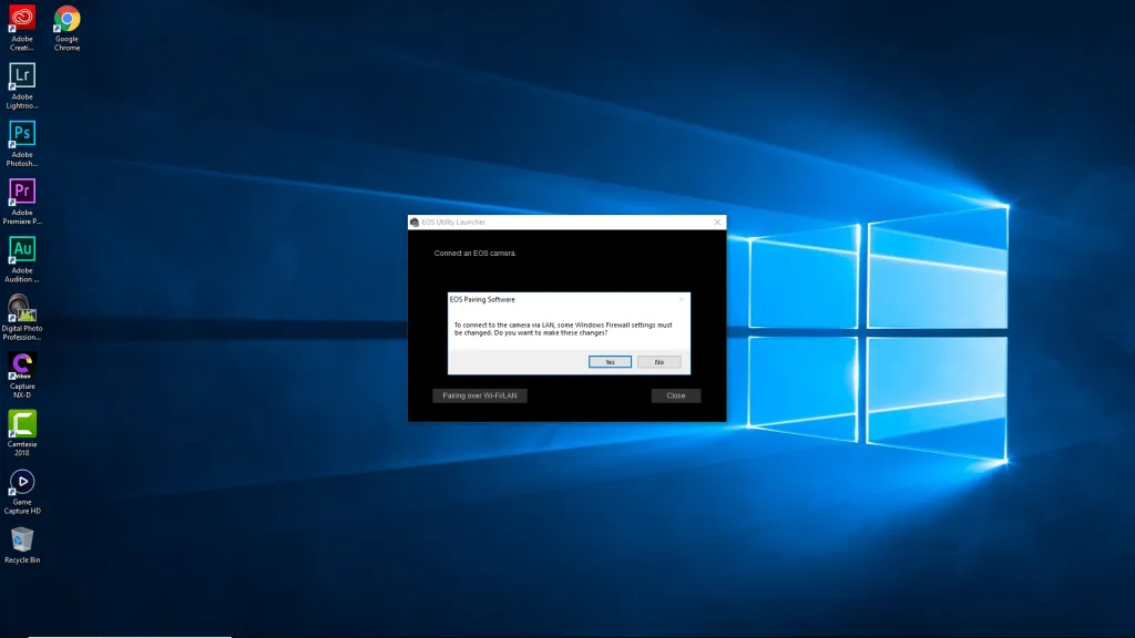 Giao diện phần mềm Canon EOS Utility trên máy tính để kết nối không dây