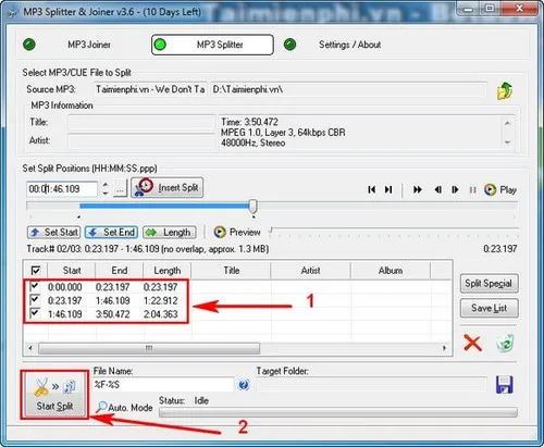 Chọn các đoạn cần xuất ra và bắt đầu cắt