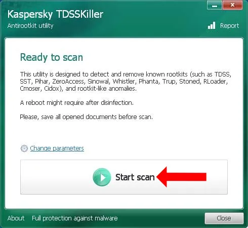 Giao diện Kaspersky TDSSKiller đang thực hiện quá trình quét sâu virus và mã độc trên máy tính