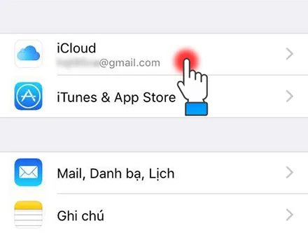 Menu chọn mục iCloud trong ứng dụng Cài đặt trên thiết bị iOS