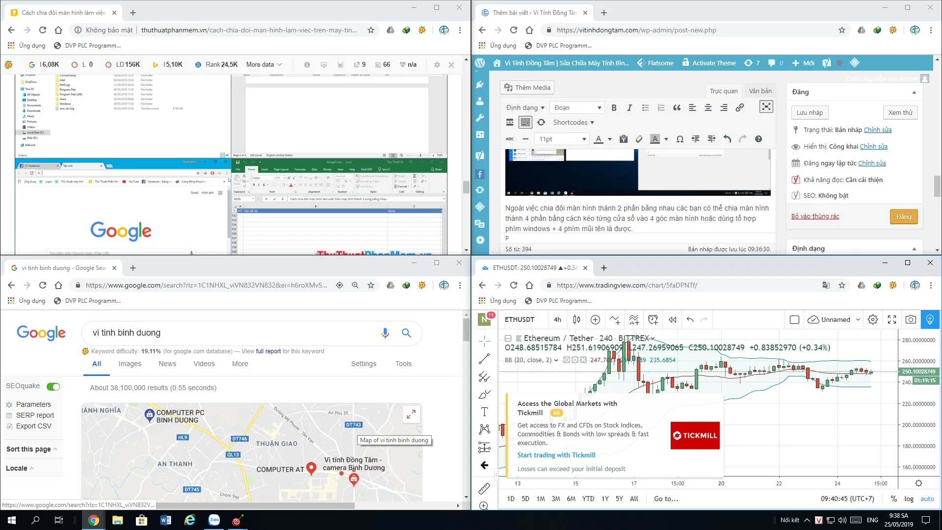 Chia màn hình máy tính thành bốn phần