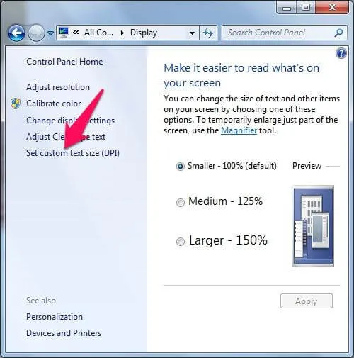 Cài đặt Set custom text size (DPI) cho phép người dùng tùy chỉnh kích thước hiển thị theo ý muốn