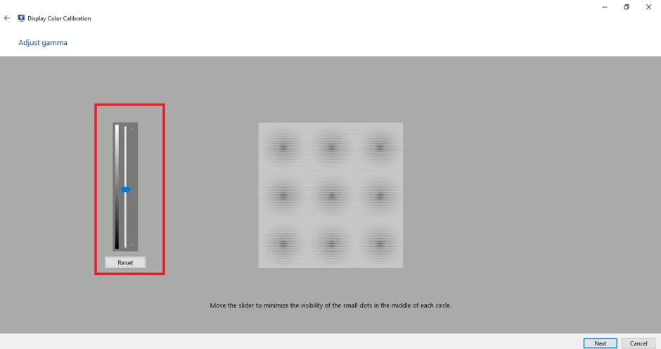 Giao diện Adjust Gamma của công cụ Display Color Calibration giúp điều chỉnh độ sáng hiển thị