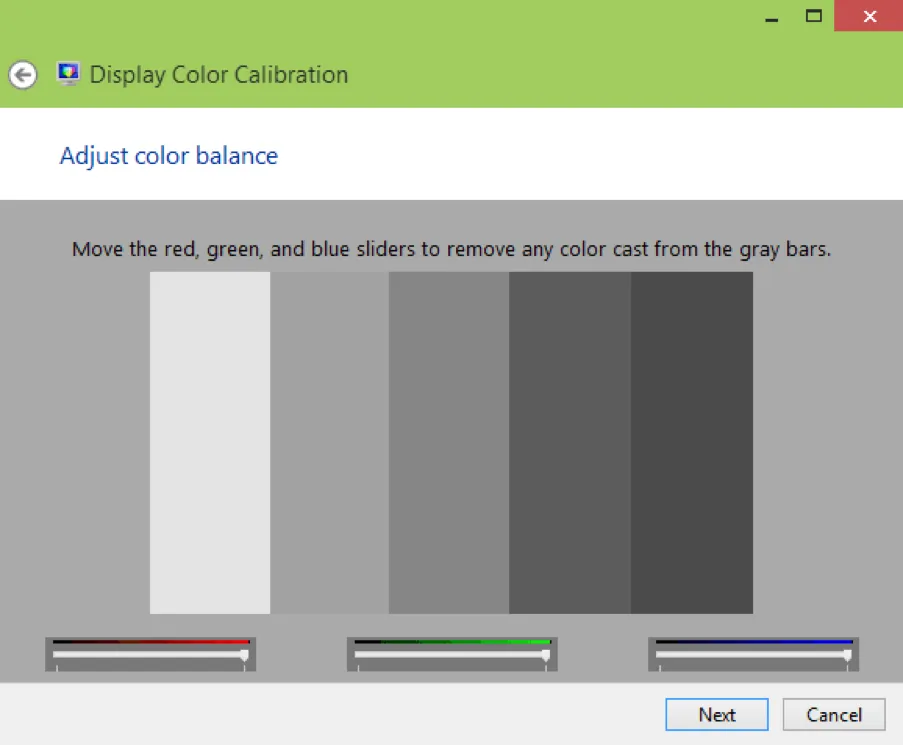 Điều chỉnh color balance trong Display Color Calibration sau khi đã thực hiện cách cho sáng màn hình máy tính laptop