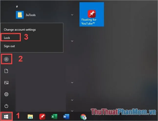Khóa màn hình thủ công qua Start Menu và Account settings