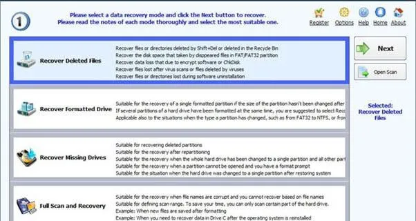 Giao diện chọn ổ đĩa hoặc phân vùng cần quét để khôi phục dữ liệu đã xóa