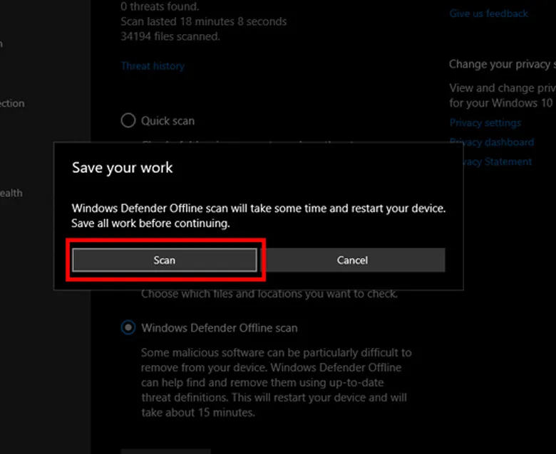 Nút Scan để bắt đầu quá trình quét và loại bỏ virus khỏi hệ thống máy tính
