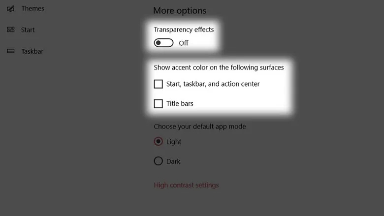 Tắt hiệu ứng đồ họa và trong suốt (Transparency effects) để cải thiện hiệu năng máy tính Win 10