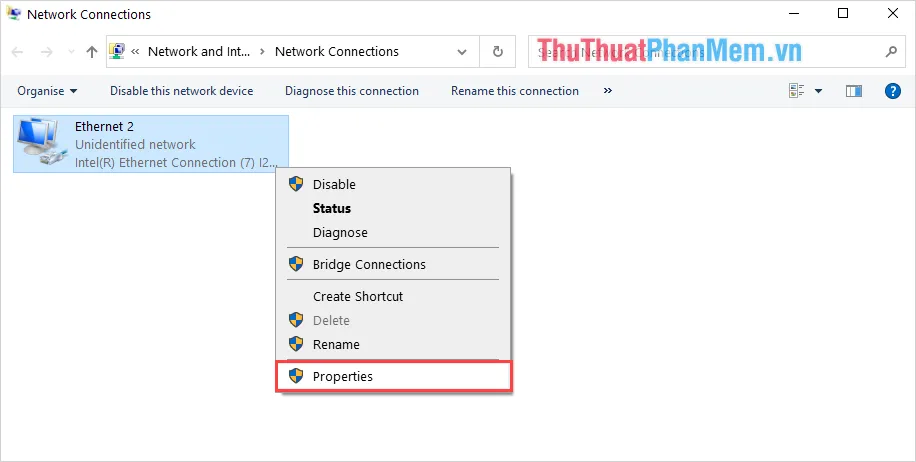 Truy Cập Properties Của Kết Nối Mạng Ethernet Để Thay Đổi Cấu Hình Địa Chỉ IP