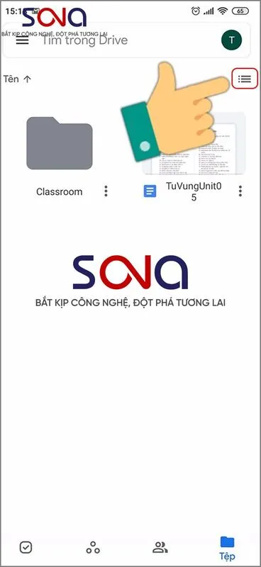 Giao diện Google Drive trên điện thoại di động, tìm kiếm ảnh để tải về thư viện