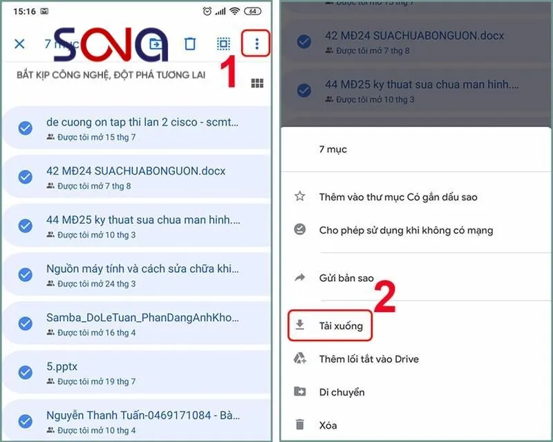 Thao tác tải xuống nhiều hình ảnh cùng lúc từ Google Drive trên giao diện điện thoại
