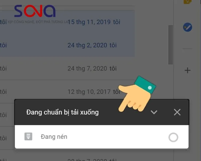 Quá trình nén tệp ảnh thành file ZIP khi tải nhiều ảnh từ Google Drive về PC