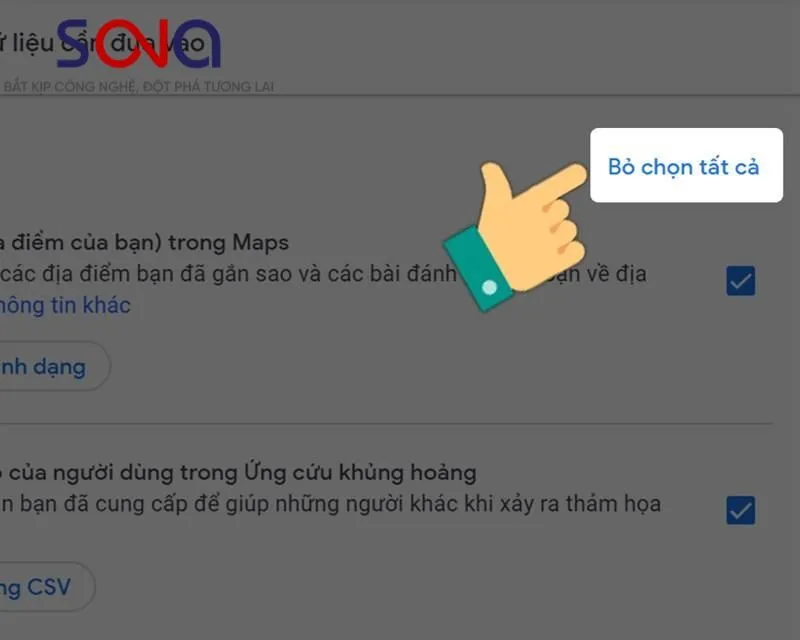 Giao diện Google Takeout, bước bỏ chọn tất cả dịch vụ trước khi chọn Drive để xuất dữ liệu