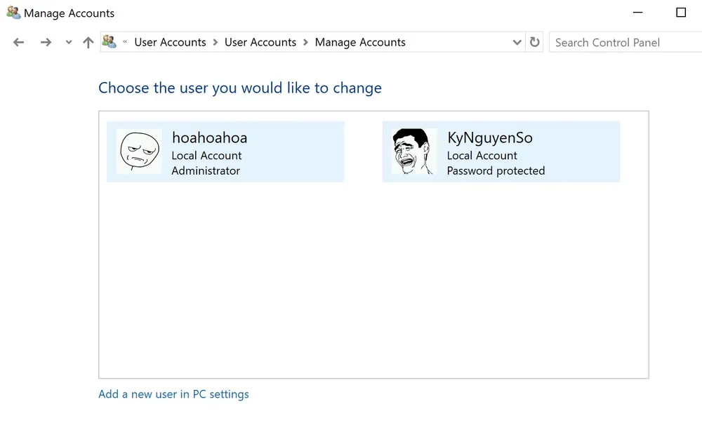 Khôi phục mật khẩu máy tính bằng Control Panel