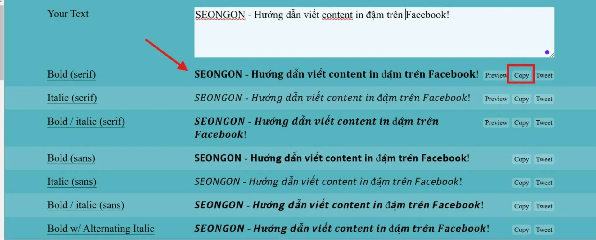 Sao chép kiểu chữ đã được in đậm bằng công cụ bên thứ ba