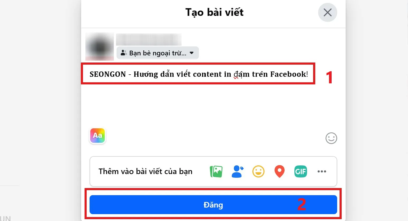 Dán văn bản đã in chữ với định dạng đặc biệt vào ô đăng bài