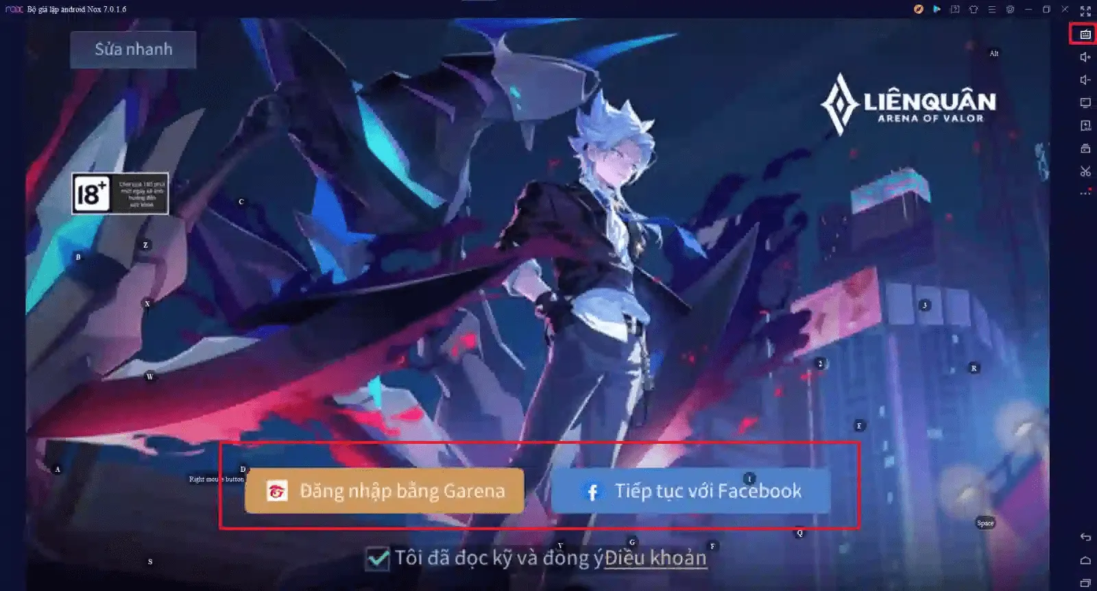 Màn hình đăng nhập tài khoản Liên Quân qua Facebook, tối ưu hóa quá trình chơi Liên Quân trên máy tính