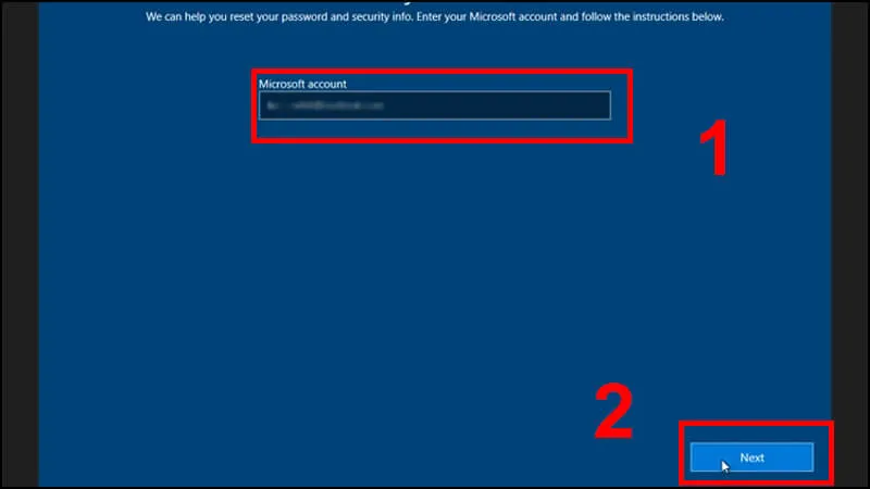 Hộp thoại khôi phục tài khoản Microsoft khi người dùng quên mật khẩu máy tính