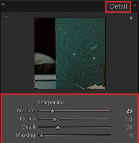 Tùy chỉnh độ sắc nét (Sharpening) bằng Amount, Radius, Detail và Masking khi học cách dụng lightroom trên máy tính.