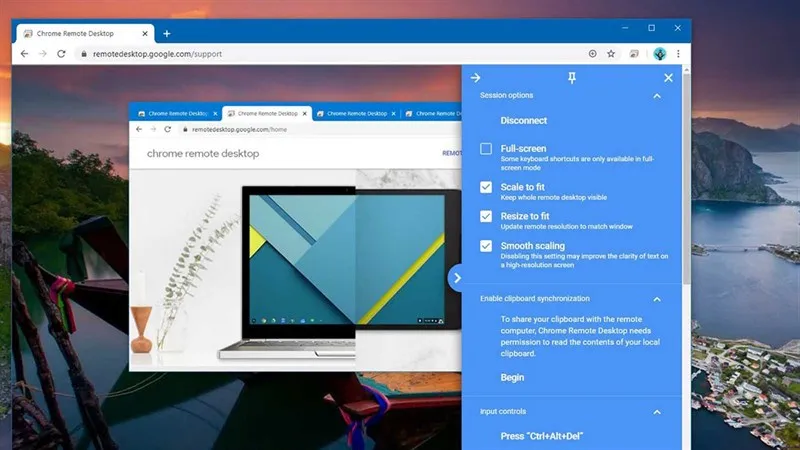 Màn hình điện thoại hiển thị giao diện Remote Desktop, biểu thị khả năng truy cập PC qua thiết bị di động