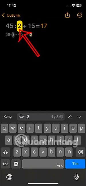 Kết quả tìm kiếm hiển thị với từ khóa được tô sáng trong tính năng ghi chú trên máy tính