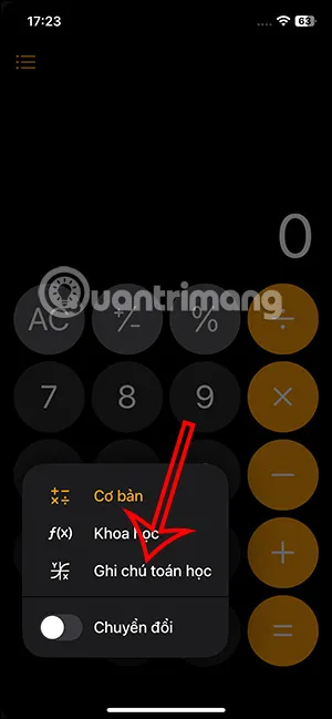Kích hoạt chế độ ghi chú toán học trong ứng dụng máy tính iOS 18 để bắt đầu viết ghi chú trên máy tính