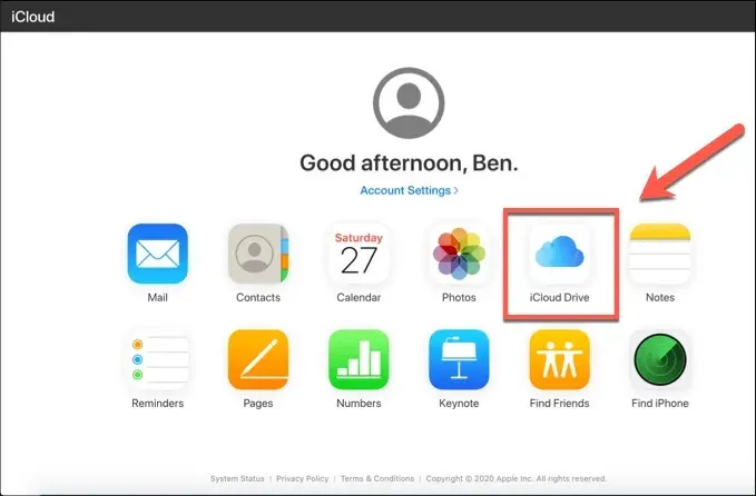 Giao diện người dùng trên trang web iCloud.com, nơi bạn có thể tải ảnh từ iPhone sang máy tính an toàn