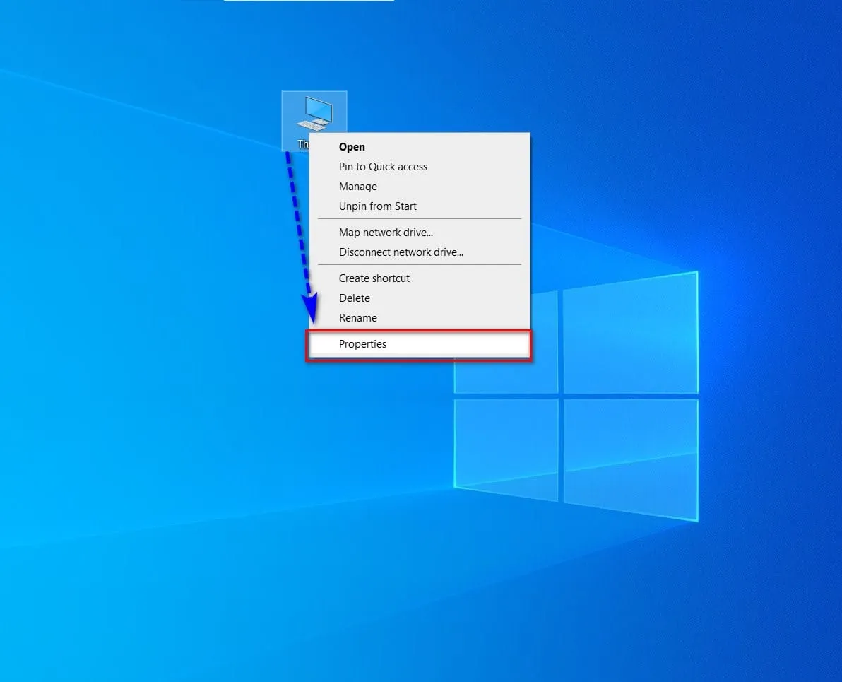 Phương pháp kiểm tra cấu hình máy tính không dùng phần mềm bằng cách chọn Properties trong This PC