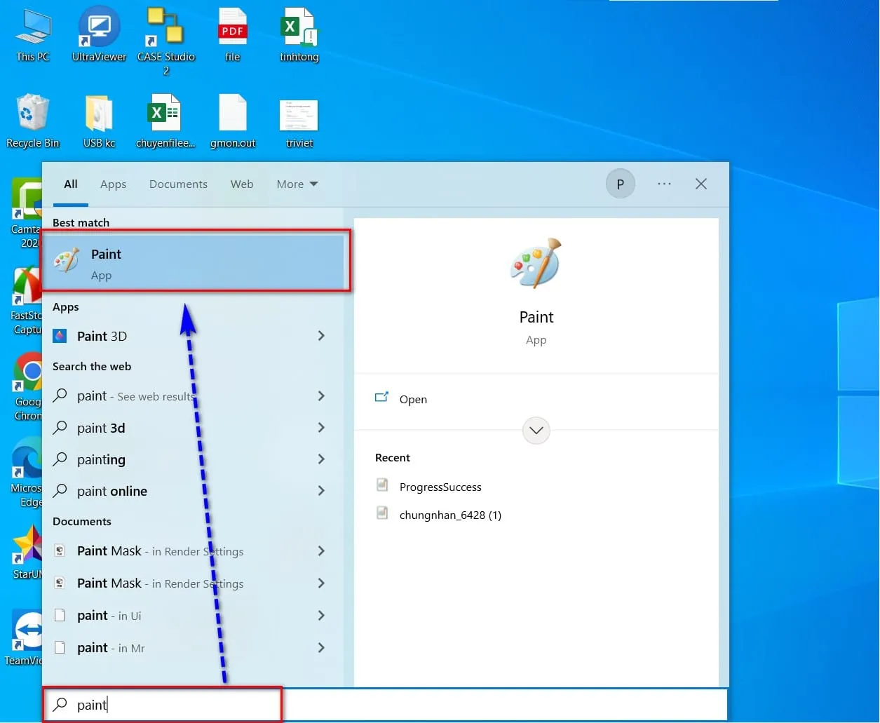 Hiển thị kết quả tìm kiếm ứng dụng trong Windows 10/11, bước đầu để tạo shortcut trên màn hình.