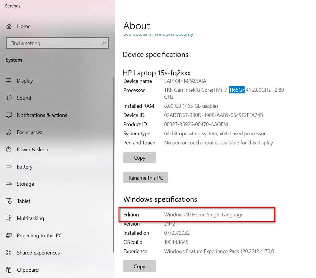 Chi tiết phiên bản Windows và các thông tin hệ điều hành khi kiểm tra cấu hình